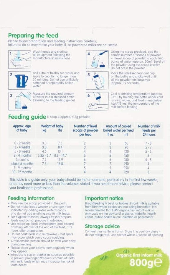 HiPP UK Stage 1 Organic Combiotic First Infant Milk Formula